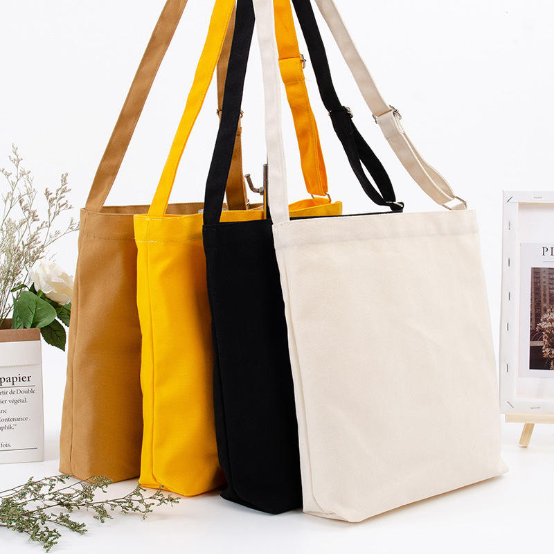 4-Color Block Spliced Canvas Tote Bag | 12oz Heavy Duty Cotton, Custom Logo Print, Factory Direct Wholesale - Image 3