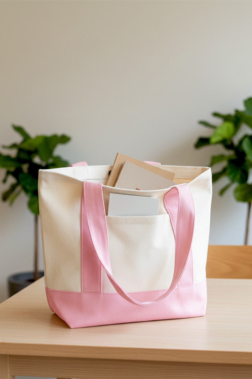 4-Color Block Spliced Canvas Tote Bag, Large Capacity Wearable Shoulder Bag for Daily Use - Image 3