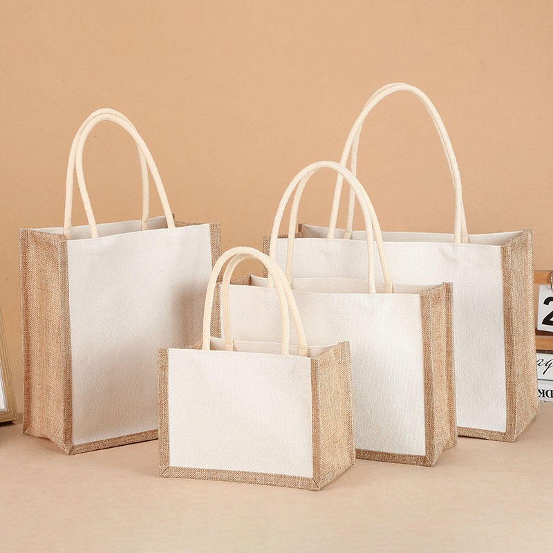 Popular Custom Logo Reusable Cotton Canvas Jute Tote Bag for Shopping and Gift Packaging - Image 5