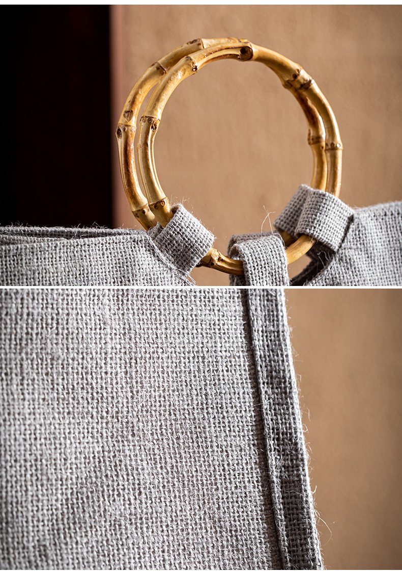 Premium Custom Logo Natural Jute Round Bamboo Handle Tote Bag for Weddings Parties and Beach Gifts - Image 3