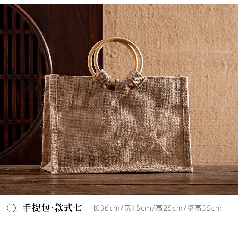 Premium Custom Logo Natural Jute Round Bamboo Handle Tote Bag for Weddings Parties and Beach Gifts - Image 5
